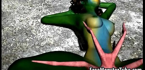 Green 3D babe gets fucked hard by an alien spider